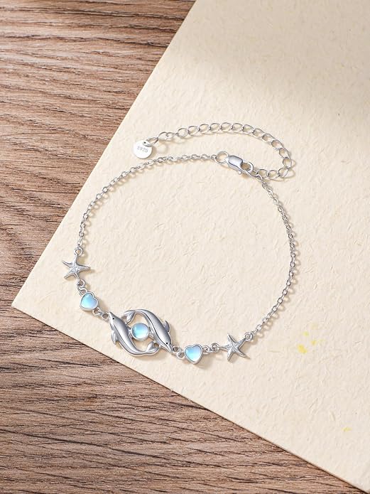 Sea Turtle/Dolphin/Starfish/Seashell/Compass Bracelet for Women 925 Sterling Silver Ocean Wave Anklet Summer Hawaiian Jewelry Gift for Her
