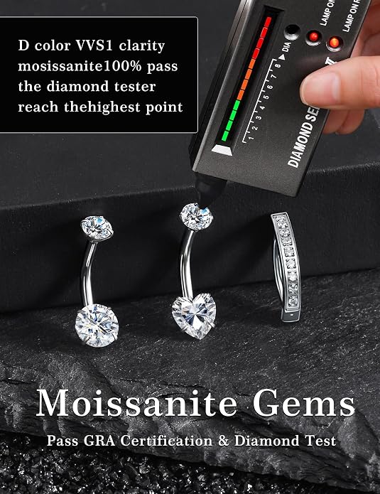 Kosuwo Mimosa Stone 925 Sterling Silver Navel Ring Women's Navel Piercing Jewelry Hypoallergenic Sterling Silver Navel Ring Cute Navel Piercing Ring 3-Piece Set