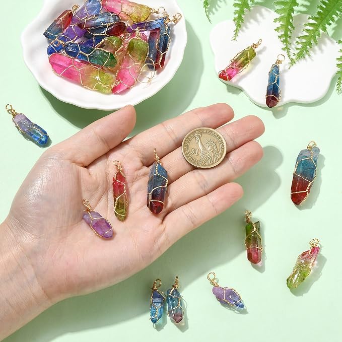 DanLingJewelry 30pcs Natural Bullet Quartz Stones Pendants Wire Wrapped Chakra Reiki Healing Crystal Charms for Jewelry Crafting DIY