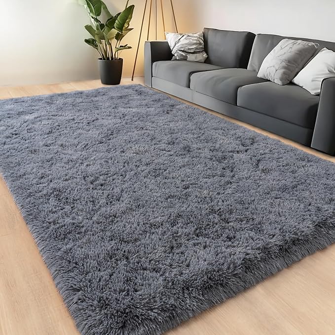 Large Area Rugs for Living Room Bedroom 9x12 Grey Fluffy Shag Rugs | Ultra Soft Shaggy Plush Fuzzy Modern Indoor Throw Floor Carpet for Kids Girls Boys Dorm Nursery Home Decor Aesthetic