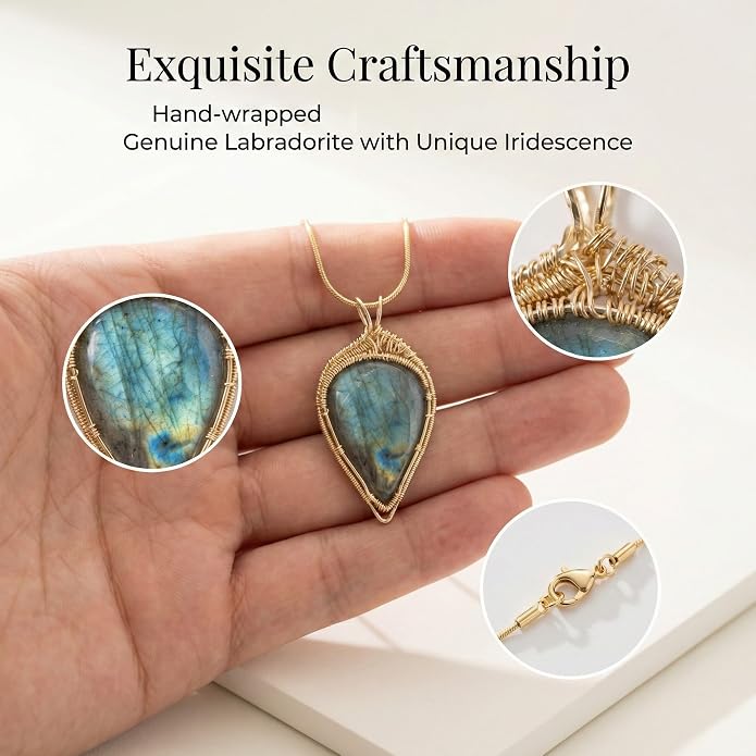 Natural Faceted Labradorite Pendant Necklace – Unique Stone of Magic & Transformation, Iridescent Flash Gemstone Jewelry, Handmade Healing Crystal Gift for Women, Birthday, Anniversary, Spiritual Awakening & Intuition