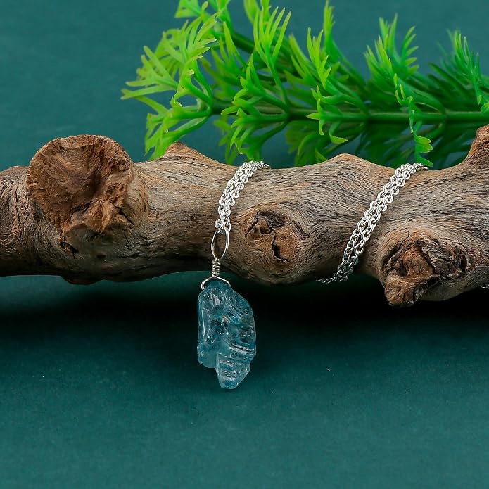 Natural Raw Gemstones Pendant Necklace, Rough Stones Dainty Jewelry, Handmade Bohemian Jewelry, Silver Plated Chain, Healing Crystals, Christmas Gift for Women
