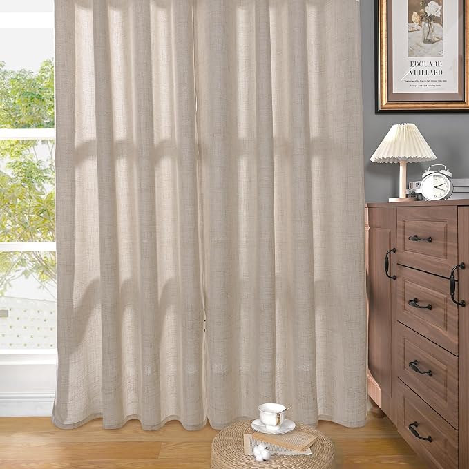 YoungsTex Natural Linen Curtains 72 Inch Long 2 Panels for Living Room, Light Filtering Drapes Textured with Bronze Grommet for Bedroom Country Decorative Burlap, 52 X 72 Inch