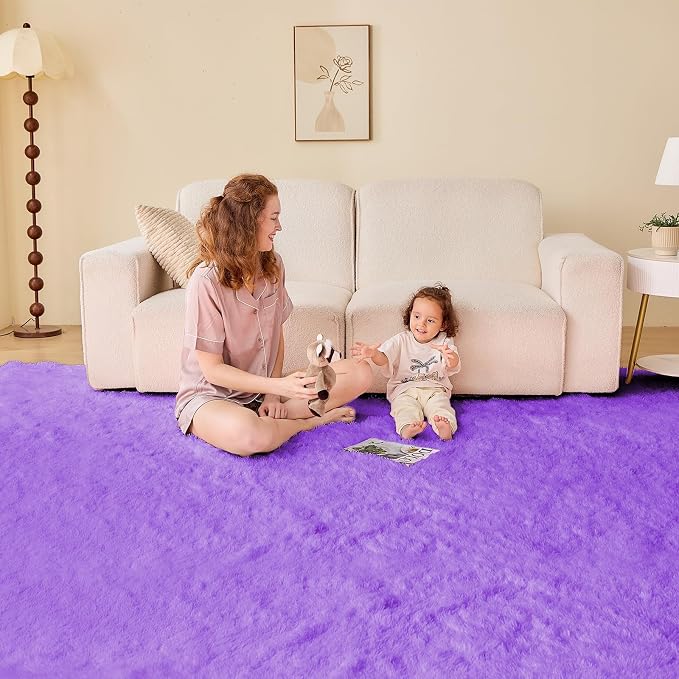OPPODREAM 9x12 Light Purple Rugs for Bedroom, Ultra-Soft Fluffy Area Rugs for Living Room, 9 x 12 Shag Carpet for Nursery, Kids, Girl, Boy, Baby, Plush, Fuzzy, Shaggy, Cute Home Decor
