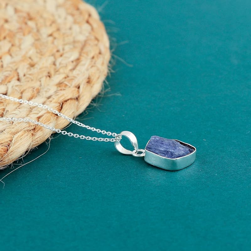 Natural Real Raw Tanzanite Crystals Bezel Pendant Necklace, Birthstone, Healing Rough Gemstone, 925 Sterling Silver Jewelry 18 inch (1 pendant)