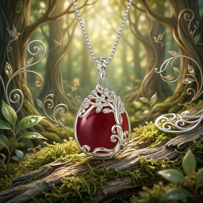 Teardrop Moonstone Necklace for Women Tree of Life/Filigree Birthstone Pendant Necklace Jewelry