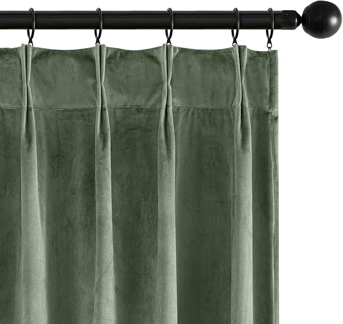MIULEE Sage Green Velvet Curtains 90 inches Long, Pinch Pleated Blackout Drapes with Hooks, Thermal Insulated Pinch Pleat Panels for Bedroom Living Room, 2 Panels