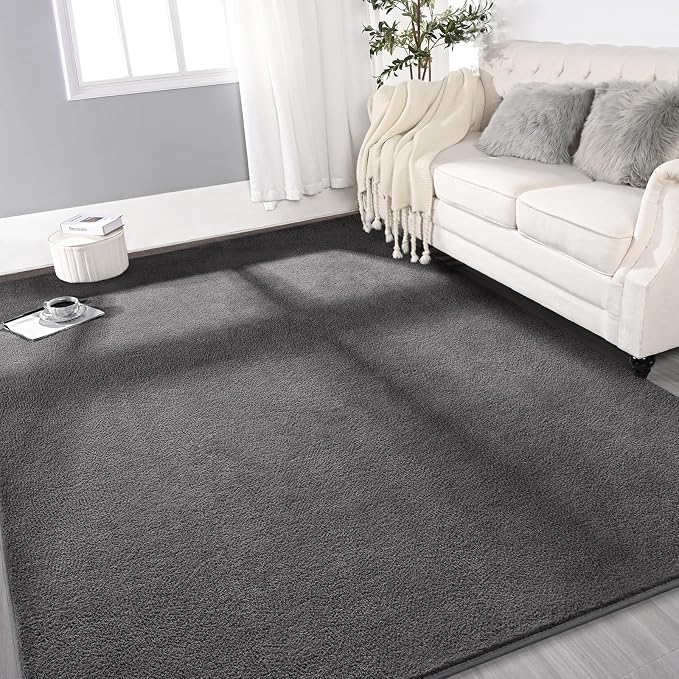 Gifeas Large Ultra Soft Modern Area Rugs for Living Room Bedroom, 5x8 Feet Dark Grey Thickened Memory Foam Indoor Solid Minimalist Carpets, Non-Slip Comfy Rug for Boys Girls Nursery Room Home Decor