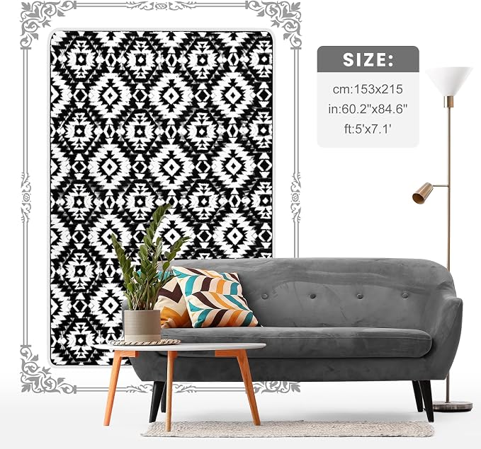 Macgace Ultra Soft Area Rug for Living Room, 6x9 Black and White Shag Rugs | Washable Non-Slip Backing Medium Pile Modren Geometric Fuzzy Carpet for Kids Room, Girls Bedroom, Classroom, Dorm