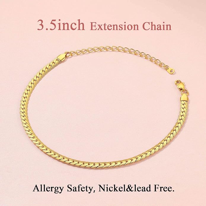 FindChic Black/14K Gold Plated Herringbone Choker Chain Necklace for Women | Waterproof Stainless Steel, Dainty Layering, Flat Snake Chain, Non-Tarnish, Hypoallergenic, Adjustable Extender, Gift Box