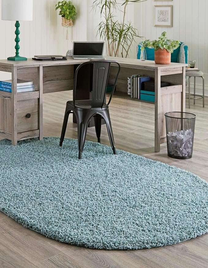 Unique Loom Solid Shag Collection Area Rug (3' 3" x 5' 3" Oval Light Slate Blue)