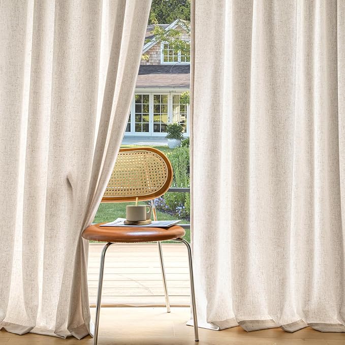 MIULEE Non-See-Through Privacy Linen Curtains 52W x 63L Inch Birch | 2 Panels, Light Filtering, Semi Sheer Window Curtains, Farmhouse Textured, Back Tab Drapes for Bedroom Living Room