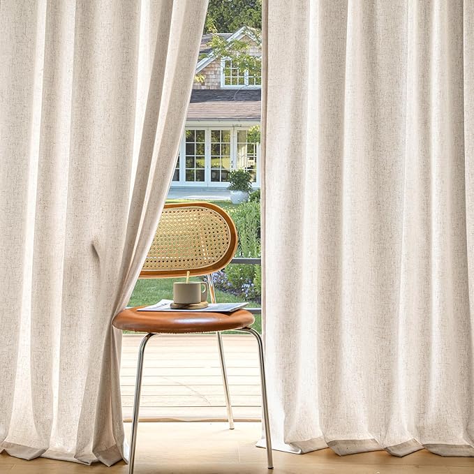 MIULEE Non-See-Through Privacy Linen Curtains 52W x 90L Inch Birch | 2 Panels, Light Filtering, Semi Sheer Window Curtains, Farmhouse Textured, Back Tab Drapes for Bedroom Living Room
