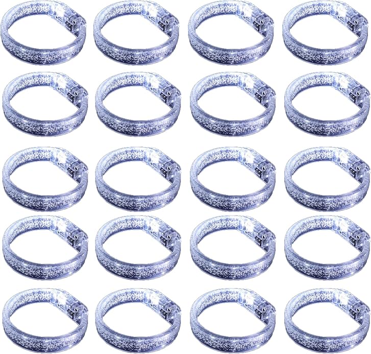 LED Light up Bracelets, White Glow Wristbands Party Favors Toys Supplies for Birthday, Halloween, Carnivals Parties, Clear Case 50 Pack