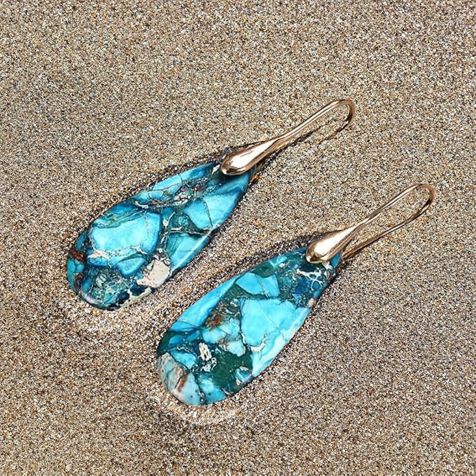Cape Diablo Ocean Energy Protection Teardrop Earrings - Healing Regalite Gemstone Handcrafted| 4.5-5cm, Stress Relief & Emotional Stability Artisan Designed Unique Jewelry