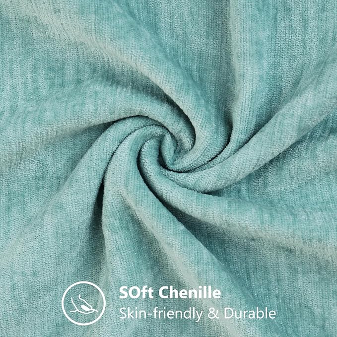 decorUhome Soft Chenille Aqua Haze Throw Pillow Covers 24X24 Set of 2 | Decorative Fall Couch Pillow Covers Solid Dyed Accent Modern Euro Sham Farmhouse Neutral Square Pillow Cases for Sofa