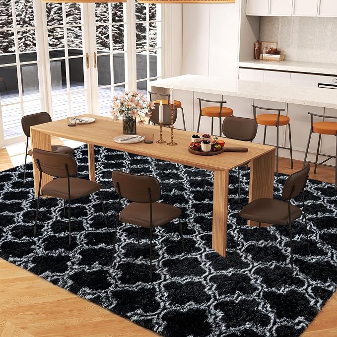 9x12 Area Rugs for Bedroom Living Room, Large Modern Black and White Rugs | Soft Fluffy Plush Geometric Rug Upgrade Non-Slip Shaggy Fuzzy Carpet for Playroom Teen Dorm Home Office Decor