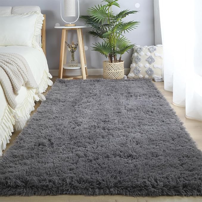 Fluffy Area Rug for Living Room 5x8 - Grey Soft Carpet | Cloud-Soft Comfort: Microfiber Memory Foam - Bare Feet Love The Sink-In Softness Your Whole Family Enjoys Every Day