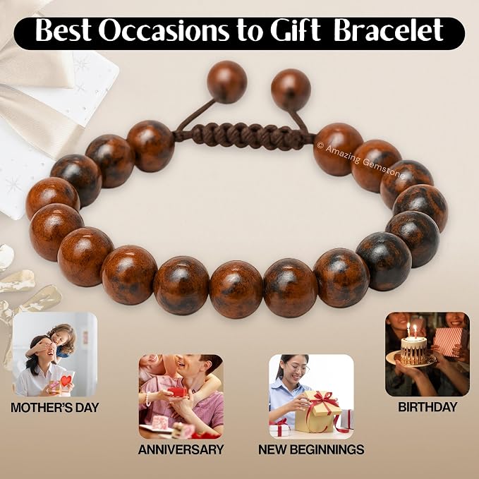 Amazing Gemstone Mahogany Obsidian Bracelet for Women Men's Gifts - Protection Healing Crystal Bracelet - 8mm Gemstones Beaded Adjustable Bracelet Pulseras para Hombres Mujer Stocking Stuffers