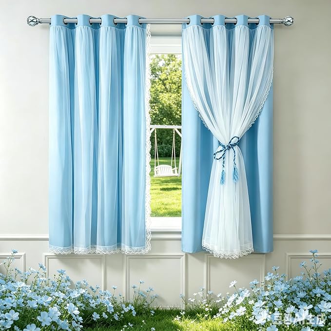 Blue Blackout Curtains 54 Inch Long, Double Layered Blue Curtains for Kids/Girls Boys Bedroom, Nursery Living Room, 52 x 54 inch, 2 PCs