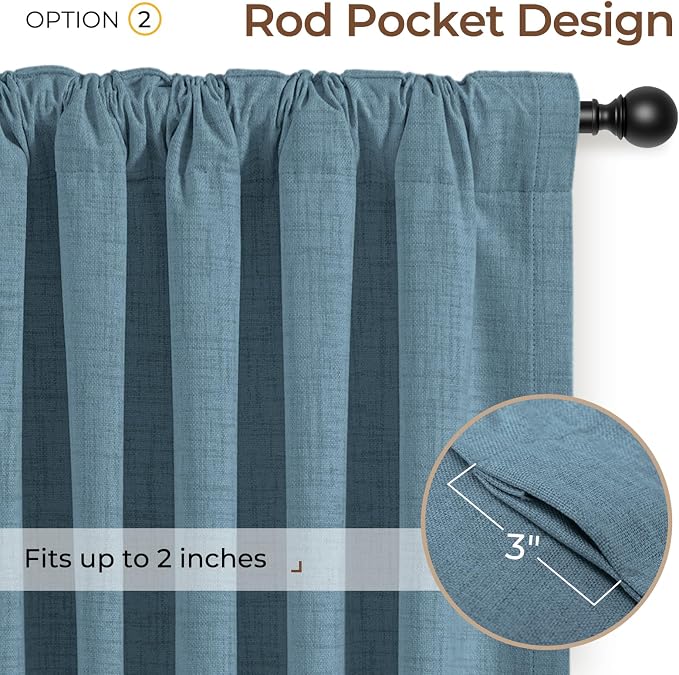 INOVADAY 100% Blackout Curtains 96 Inches Length 2 Panels Set, Back Tab/Rod Pocket Linen Black Out Curtains for Bedroom, Thermal Insulated Window Drapes - Slate Blue, W50 X L96