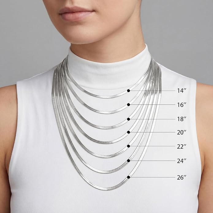 WomenGifts 14K Gold Silver Plated Herringbone Necklace for Women, Dainty Snake Chain Choker, Trendy Simple Long Layered Jewelry Non Tarnish, 3/4/5/8mm,14,16,18,20,22,24,26 Inch Thin & Chunky Options