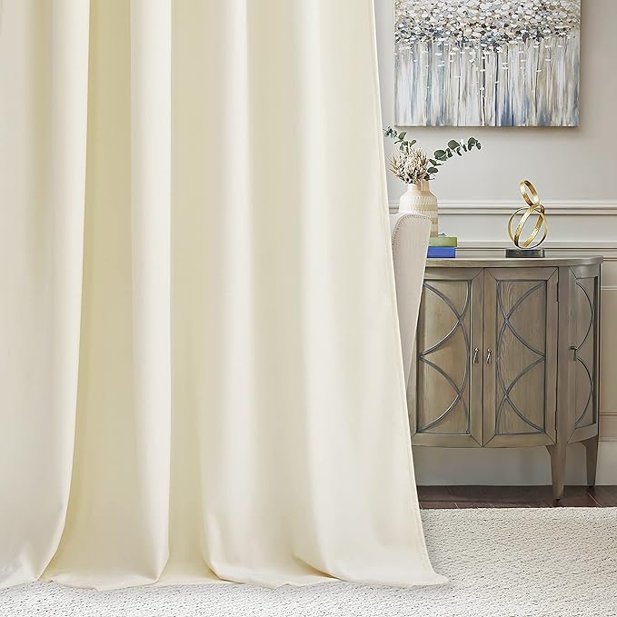 RYB HOME Heavy Duty Velvet Curtains & Drapes, Room Darkening Noise Reducing Window Treatment for Living Room Bedroom Privacy Draft Block Shades for Stuido, Cream White, W52 x L72 inch, 2 Panels