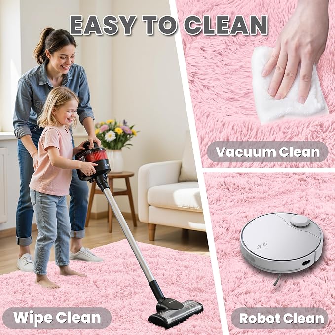 8x10 Area Rug for Living Room: Soft Fluffy Shag Pink Rugs for Bedroom, Non-Slip Large Fuzzy Plush Rug Indoor Floor Carpet for Nursery Kids Boys Girls Room, Dorms, Playroom, Modern Home Decor