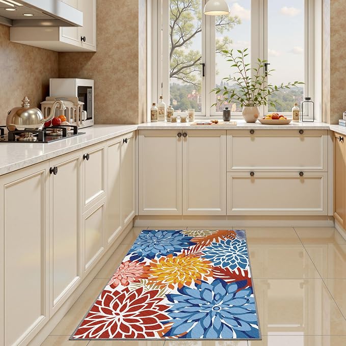 Arenarug 2x3 Colorful Washable Small Rug Tropical Botanical Modern Floral Indoor Chenille Door Mat Carpet Non Slip for Patio, Entry Way, Entrance, Porch, Vivid Dahlia