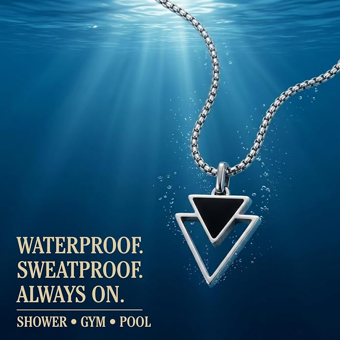Galis Mens Necklace - Premium Stainless Steel Silver Chain Necklace, Non Tarnish, Chains, Triangle, Cross, Black Enamel, Compass Pendant, Stylish Jewelry - Gift for Him 24"