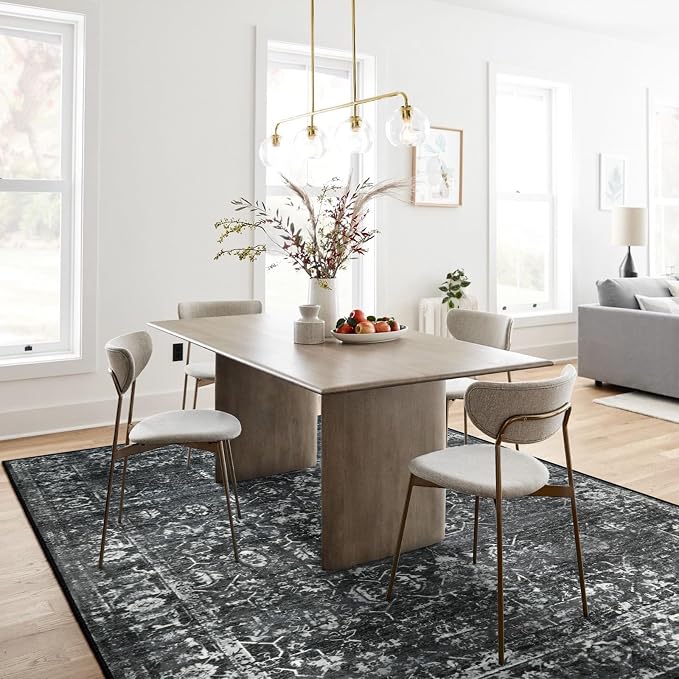 Lahome Margot 8x10 Area Rugs for Living Room Washable Rugs 8x10 Black Large Rug Indoor Carpet, Vintage Distressed Rug Soft Non Slip Area Rug for Bedroom Dining Room Home Office(8 x 10, Black/Grey)