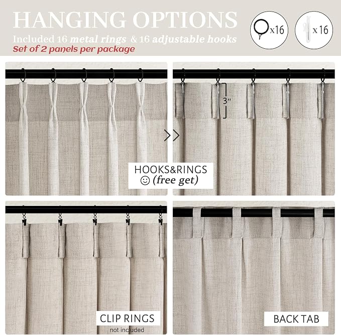 Pinch Pleated Taupe 105 Inch Length Floor to Ceiling Curtains 2 Panels Set, Memory Trained Light Filtering Linen Semi Sheer Privacy Extra Long Windows Curtain & Drapes for Bedroom Greyish Brown