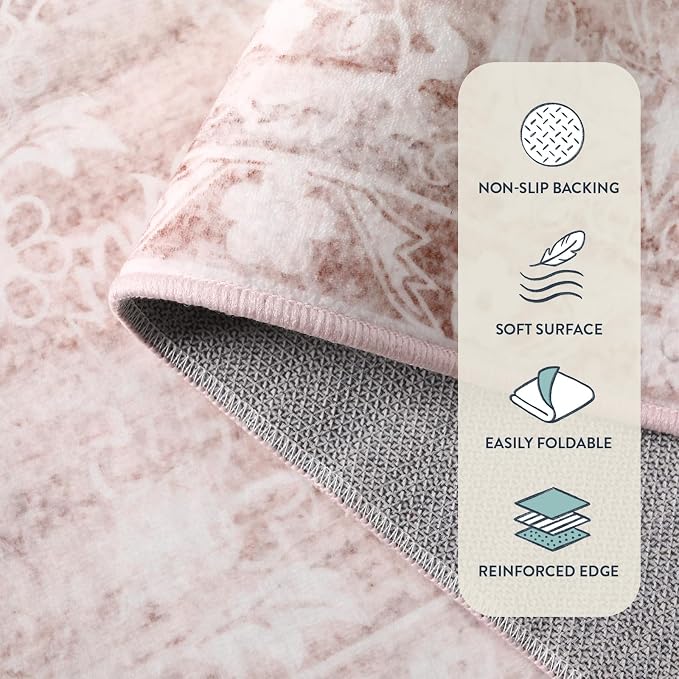 Lahome Pink Rug 6x9 Area Rugs, Soft Washable Rugs for Girls Bedroom | Living Room Rug Non Slip Ultra Thin, Boho Playroom Farmhouse Stain Resistant Carpet for Office Aube (Pink, 6'X9')