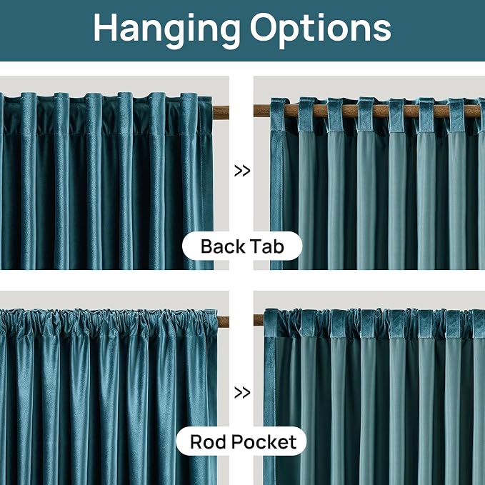 Peacock Blue Velvet Curtains 120 inch Long for Living Room,Luxury 2 Panels Room Darkening Rod Pocket Back Tab Curtain Elegant Thermal Insulated Heavy Soundproof Decorative Window Drapes for Bedroom
