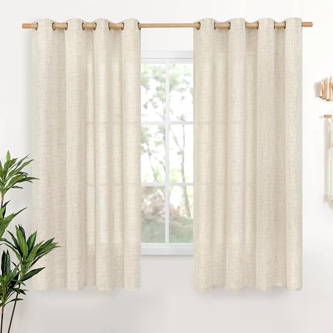 YoungsTex Linen Curtains 63 Inch Length 2 Panels Set Light Filtering | Bronze Grommet Semi Sheer Drapes Rustic Country for Bedroom Living Room Window, 52 X 63 Inch