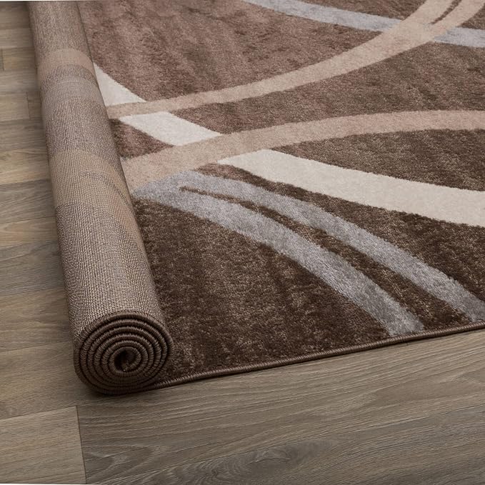 Rugshop Wavy Circles Modern Non-Shedding Area Rug Brown 7'10" x 10'2"