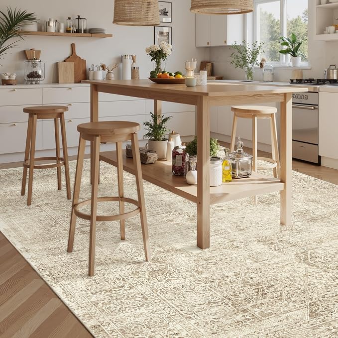 Soalmost Washable Area Rug 8x10, Large Soft Rugs for Living Room Vintage 8x10 Area Rugs for Bedroom Dining Room Floral Non-Slip Thin Brown
