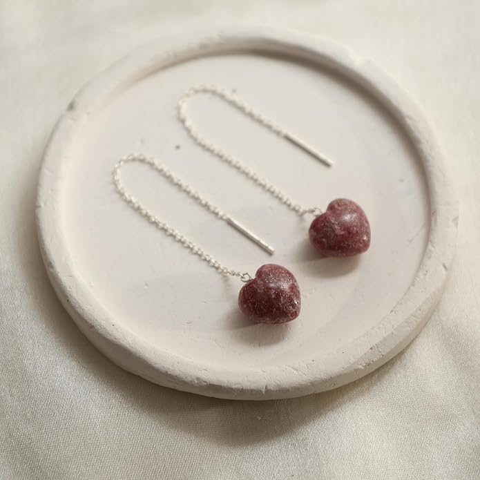 Gemstone Heart Shaped Threader Earrings in 925 Sterling Silver, Pull Through Adjustable, Versatile & Trendy, Perfect Valentine's Gift for Women, Choice of Gemstone Available
