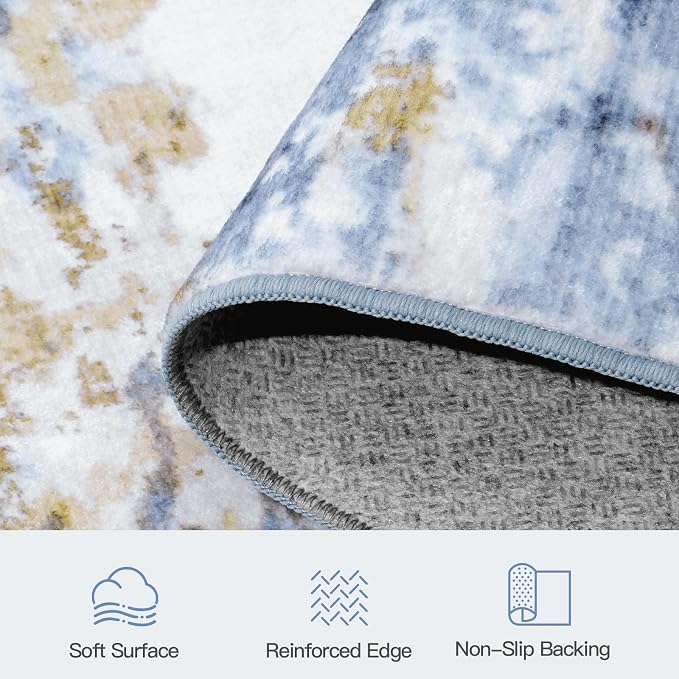 Lofus 5x7 Area Rug for Living Room, Abstract Rugs with Non-Slip Backing, Neutral Modern Washable Carpet for Bedroom Dining Room Home Office Nursery Indoor,Light Blue/Brown