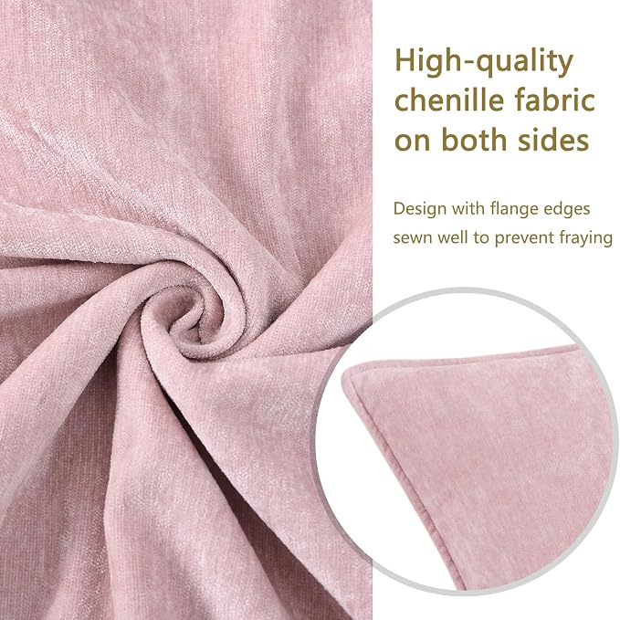decorUhome Set of 4 Chenille Throw Pillow Covers 18x18 (Beige/Pink) | Couch Decorative Soft Neutral Pillow Covers with Elegant Design for Living Room Bed Sofa