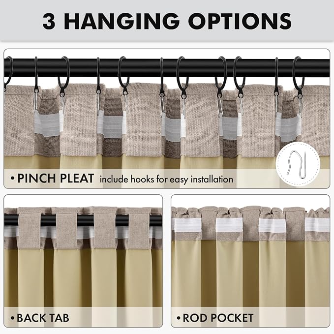 MIULEE 100% Blackout Linen Curtains for Bedroom 42 x 72 Inch 2 Panels | Thermal Insulated, Room Darkening Drapes for Living Room, Back Tab Rod Pocket Pinch Pleated, Solid Luxury Decor