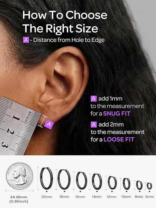ChicSilver 925 Sterling Silver Huggie Hoop Earrings Small Hoop Earrings for Women Hypoallergenic Silver Huggie Earring Cartilage Earrings for Women (6/8/10/12/14/16/18/20MM)