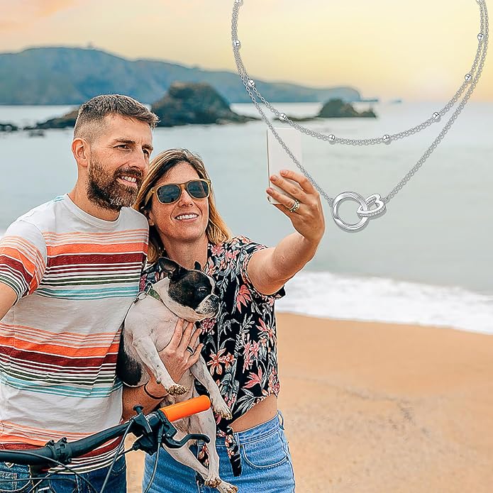 Layered Choker Necklaces for Women S925 Sterling Silver Circle/Heart/Cross/Star Multi Layered Necklace Handmade Bead Chain Adjustable Jewelry for Birthday
