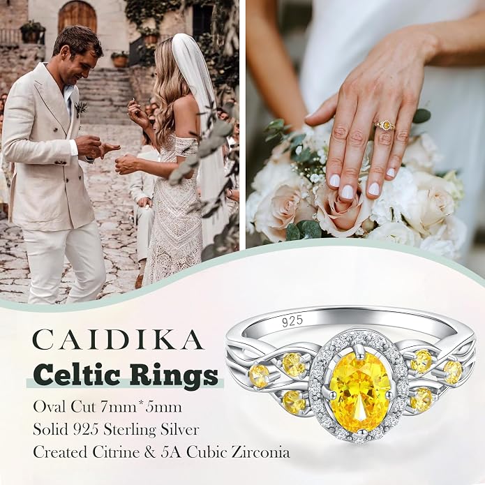 925 Sterling Silver Celtic Knot Engagement Ring for Women Moissanite/Cubic Zirconia Inlaid Oval Shaped Birthstone Rings Cocktail Wedding Birthday Jewelry(with Box)