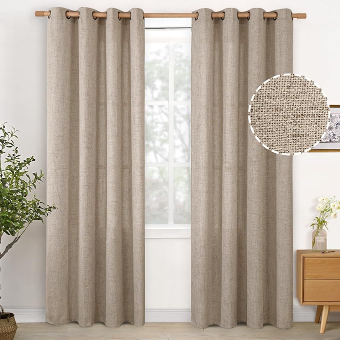 YoungsTex Oatmeal Linen Curtains for Living Room, Burlap Drapes Grommet | 84 Inches Long Light Filtering Window Treatments for Bedroom Farmhouse, 52 X 84 Inch