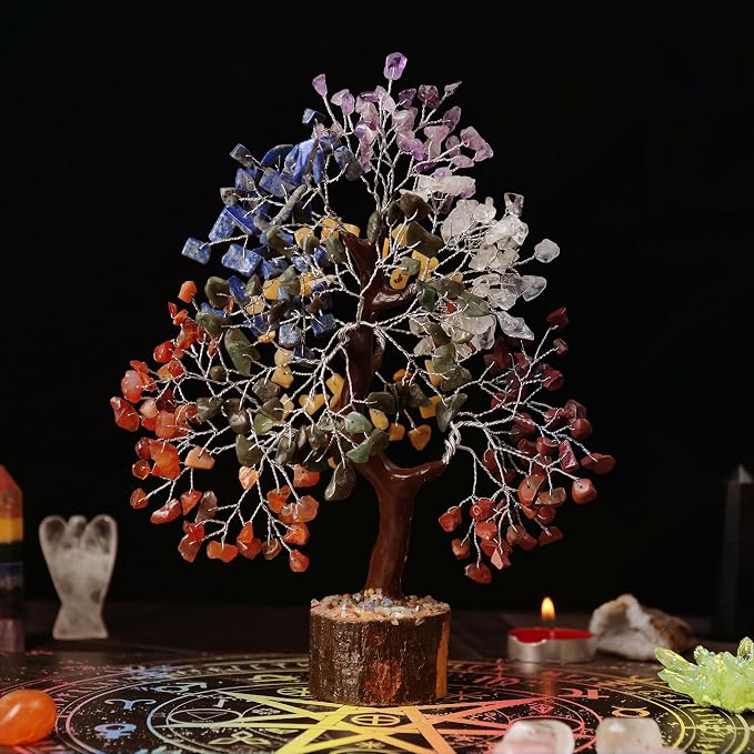 Seven Chakra Natural Stone Money Tree | Tree of Life | Energy Healing Stones | Feng Shui Bonsai | Reiki Crystal Healing | Good Luck | Chakra Tree | Spiritual | Crystal Gifts | Office Home Decor