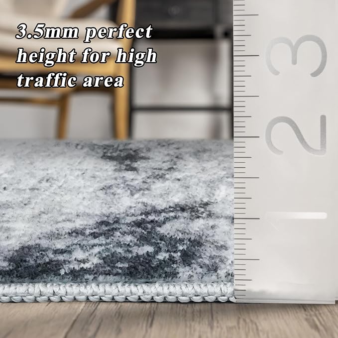 RUUGME Abstract Area Rug 9x12 - Large Machine Washable Rugs for Living Room Non-Slip Low Pile Carpets for Bedroom Ultra Thin Stain Resistant Rome Decor Floor Mat for Dining Room 9x12 Grey Black White
