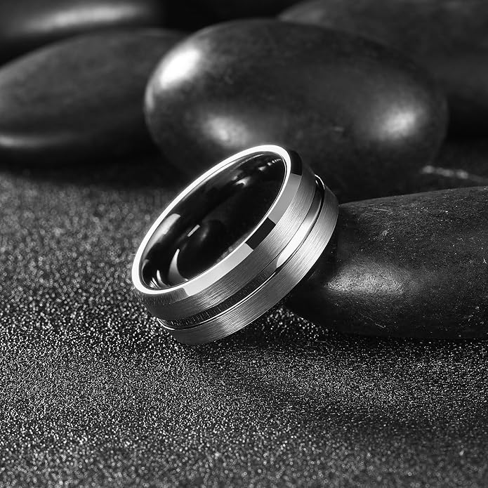 King Will Tungsten Carbide Wedding Band for Men Women-6/8/10mm Width Multicolor Available with Grooved Center Wedding Ring Suitable for Work, Gym Comfort Fit Size 4-16