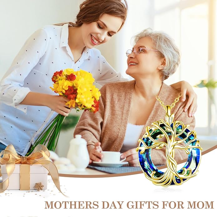 TOUPOP Tree of Life Necklace Gifts for Women 925 Sterling Silver Family Tree Pendant with Crystal Birthday Irish Jewelry Gifts for Women Her Wife Mom