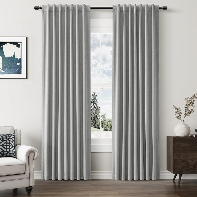 Guken 100% Blackout Linen Curtains 80 Inch Length 2 Panels Set for Living Room Bedroom Back Tab Thermal Insulated Black Out Linen Drapes Room Darkening Window Curtains,Dark Grey